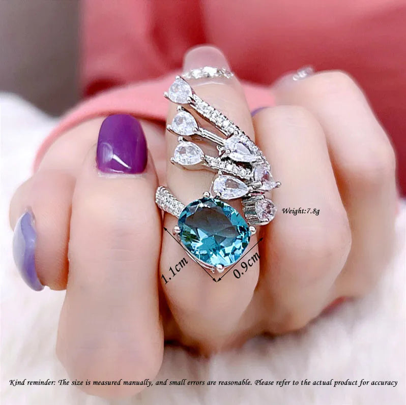 Rings for Women Resizable New Sky Blue Zircon with Stones Luxury Designer Jewelry