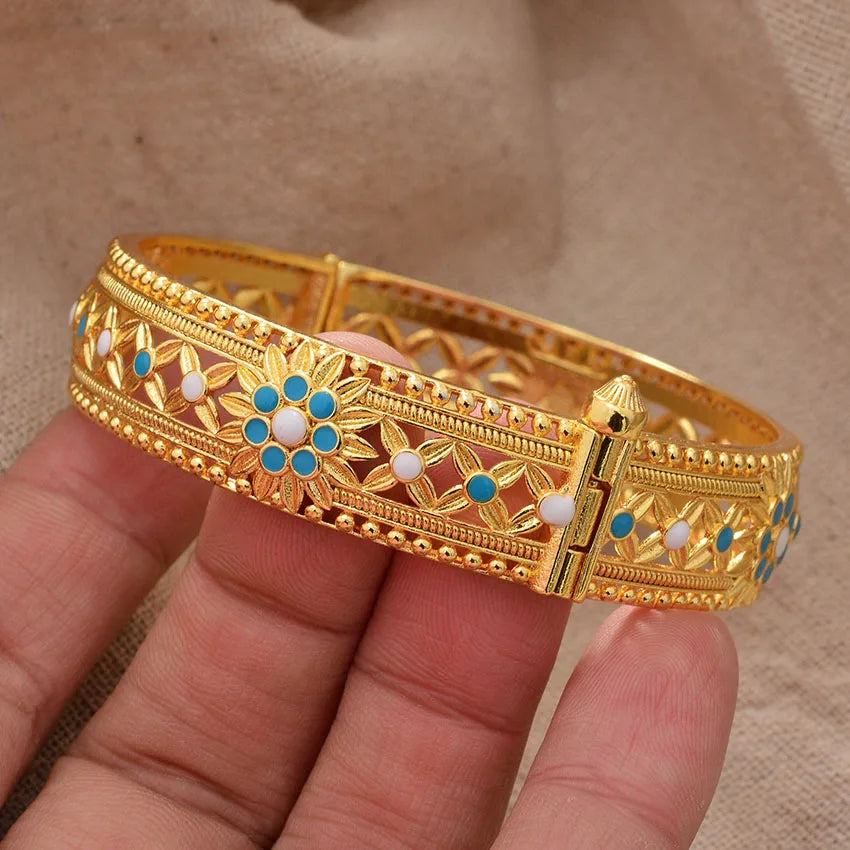 Bangles For Women Fashion Trendy Gold plated Classical Pattern Wedding Bridal Jewelry