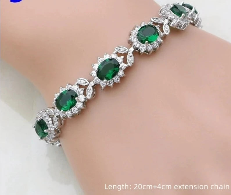 Bracelet For Women Elegant Green Oval Crystal Crosslink Luxury Fashion Accessories Wedding Party Evening Jewelry