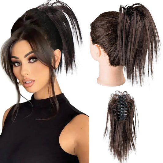 Hair Extensions For Women Claw Clip Ponytail  Short Straight Natural Horse Tail Hairpieces