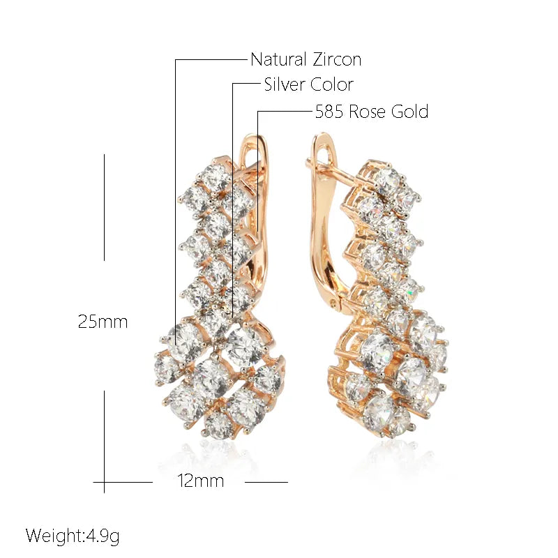 Earrings For Women Sparkling 585 Rose Gold Silver Color Mix Full Zircon Dangle Luxury Romantic Wedding Engagement Jewelry