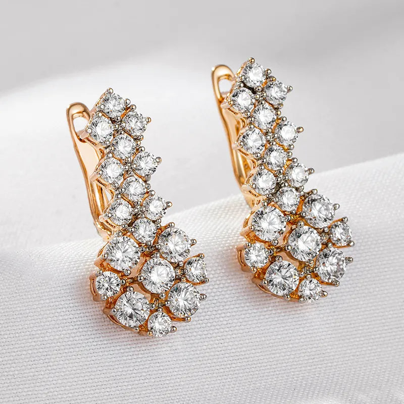 Earrings For Women Sparkling 585 Rose Gold Silver Color Mix Full Zircon Dangle Luxury Romantic Wedding Engagement Jewelry