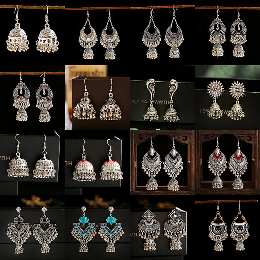 Earrings For Women Indian Bollywood Bohemia Retro Sliver Color Alloy Bell Beaded Tassel Jhumka Jhumki Jewelry