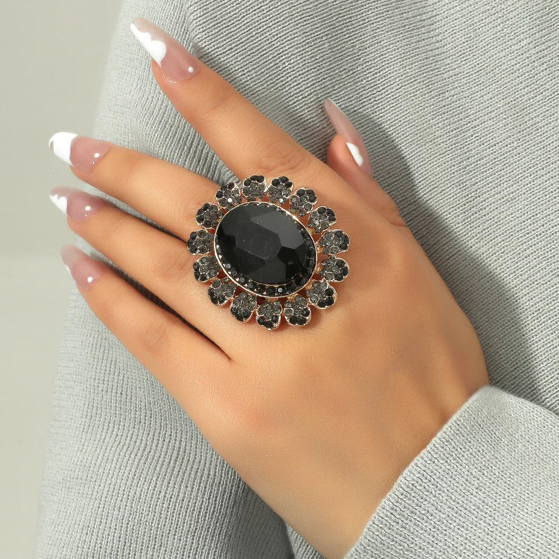 Rings For Women Adjustable 1pcs Retro Fashion Crystal Glass Opening Multi-Color Finger Ring