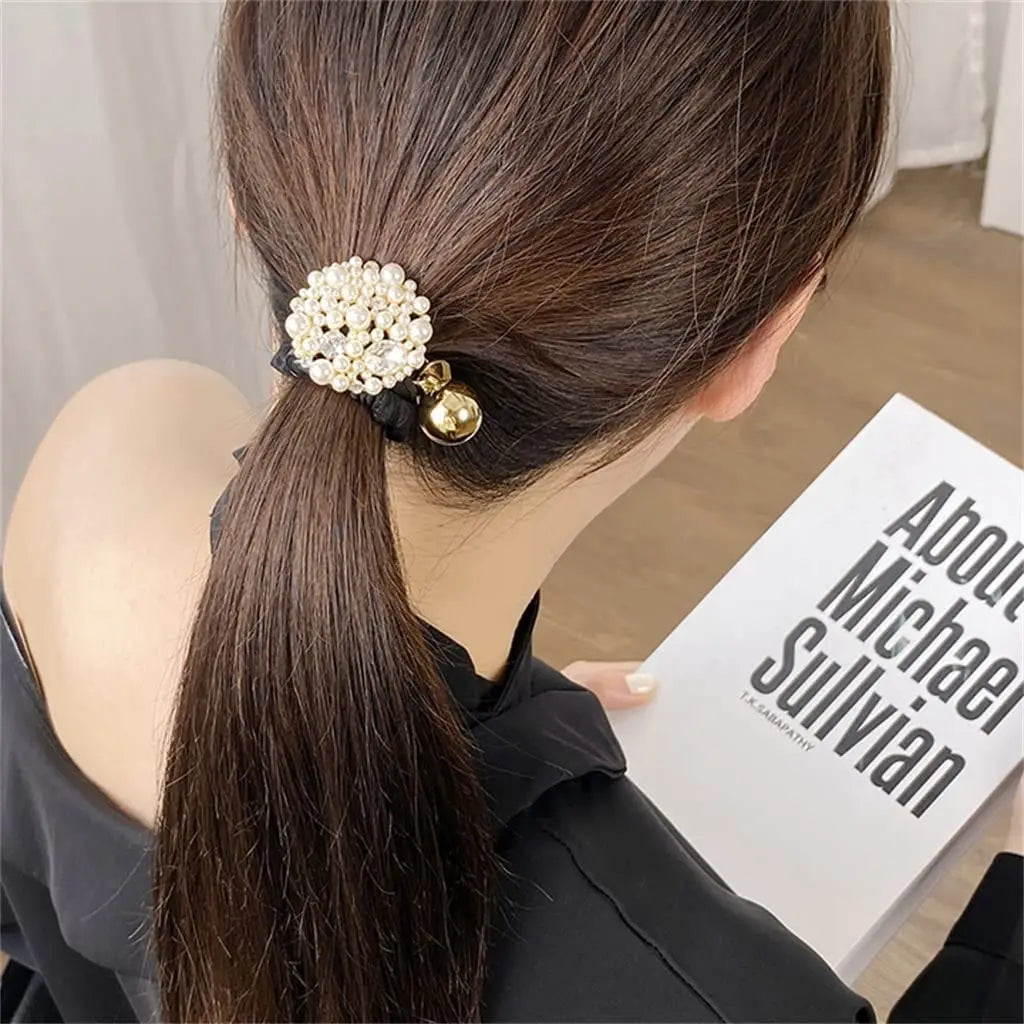 Hair Bands For Women Girls Elegant Style Crystal Pearl High Elastic Ponytail Holders Hair Accessories