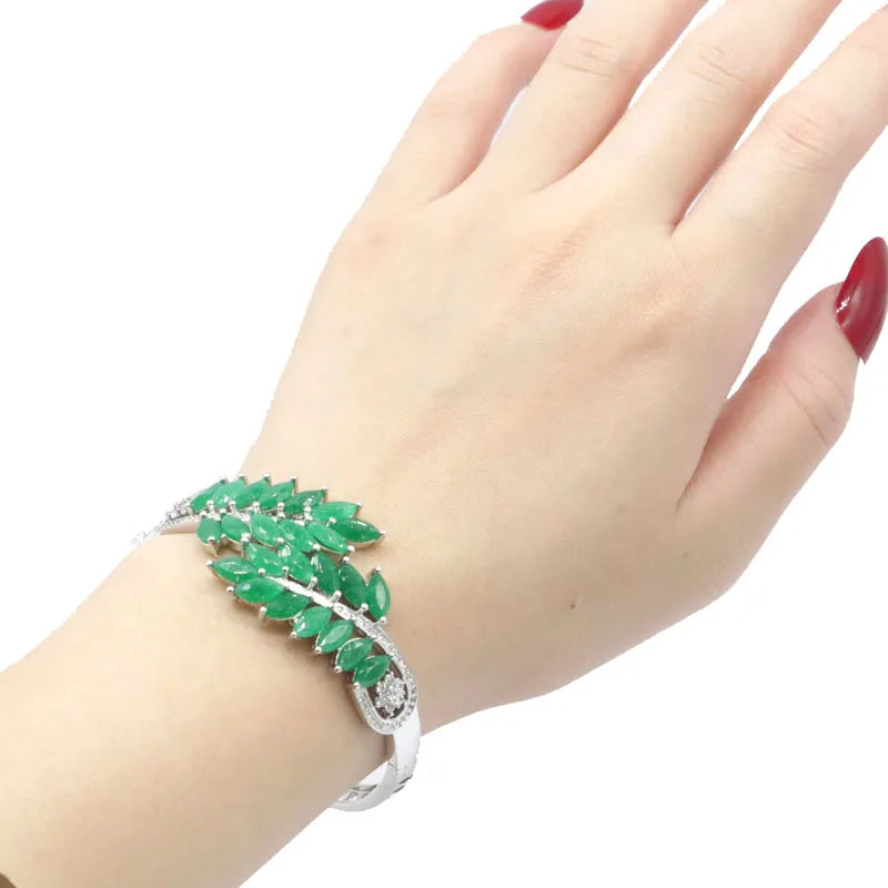 Bangle Bracelet Top Selling Real Green Emerald Red Ruby Silver Party Wedding Bridal Gift Jewelry