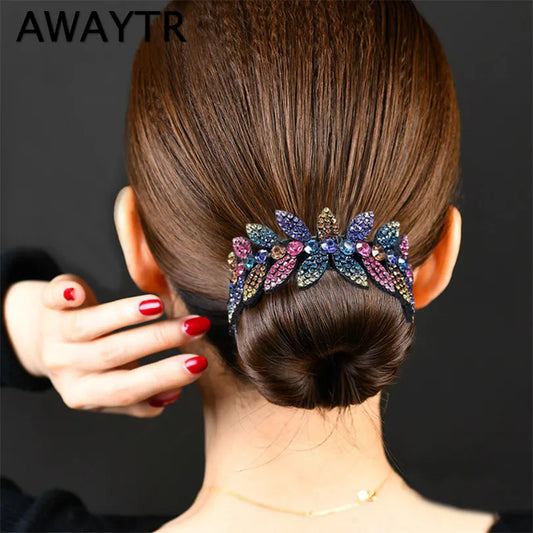 Ponytail Holder Hairpin Women Fashion Rhinestone Hair Claws Crystal Bird Nest Twist Clip Bun Hair Clip Hair Accessories