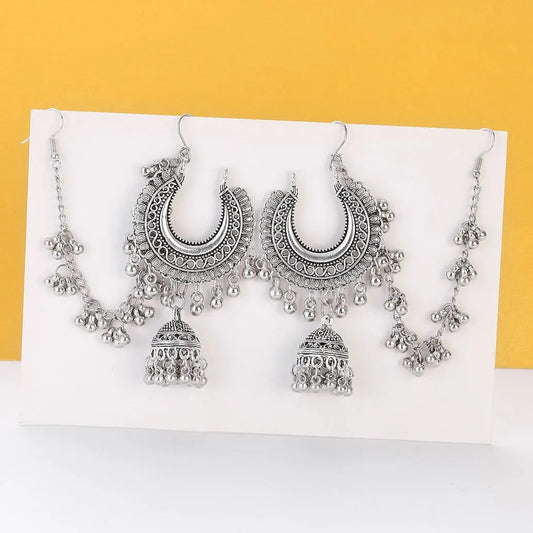 Earring Women Silver Color Indian Vintage Metal Chain Saharas Beads Lantern Pendant Fashion Bridal