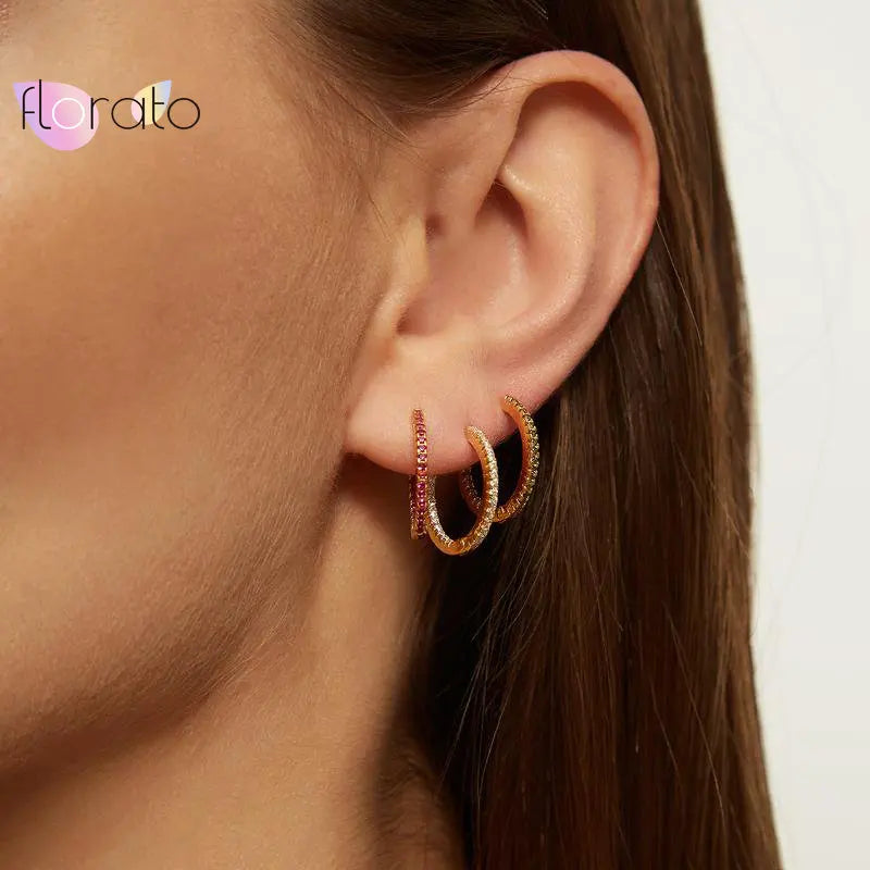 خواتین کے لیے بالیاں 925 سٹرلنگ سلور نیڈل CZ Mini Circle Hoop Earrings Unisex Rock Bohemian Fashion Jewelry