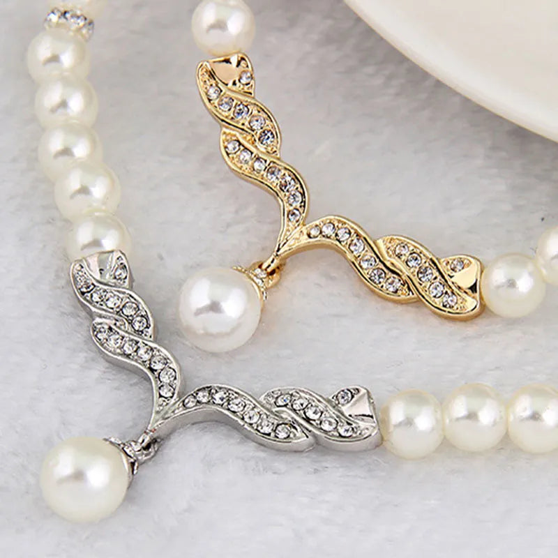 Necklace Earrings Jewelry Set 3pcs/set Pearl Rhinestone Angle Women Bridal Elegant Wedding Party Gift