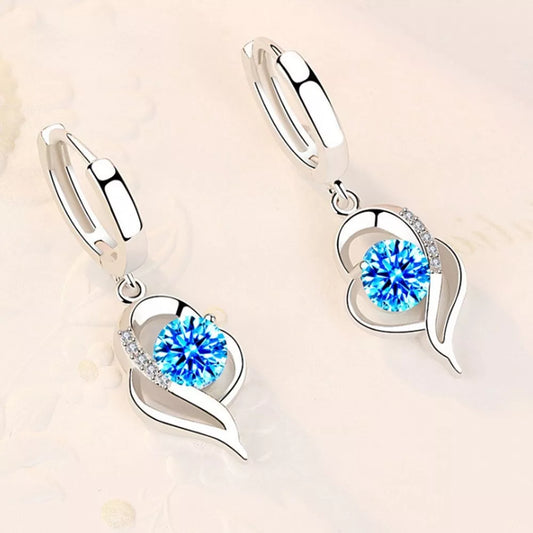 Earrings 925 Sterling Silver New Woman Fashion Jewelry High Quality Blue Pink White Purple Crystal Zircon Hot Selling