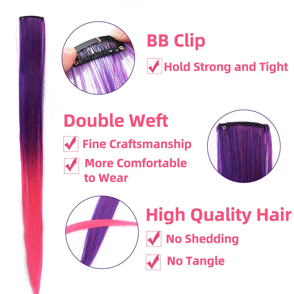 Hair Extensions for Women Kids Girls 22 Inch Colored Highlight Synthetic Rainbow Colors Long Straight Hairpieces