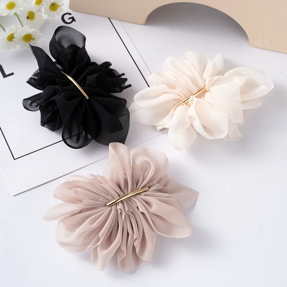 Hair Claw Clips Women Chiffon Flowers Metal Ponytail Holder New Trend Fashion Accessories