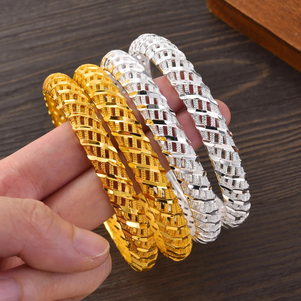 Bangles For Women 24K Gold Plated 65MM Fashion Dubai Style Wedding High Quality Jewelry Gift