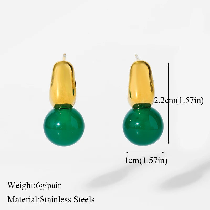 خواتین لڑکیوں کے لیے بالیاں 316L سٹینلیس سٹیل گرین بیڈز بال ڈراپ فیشن غیر دھندلا ہونے والے کان کے زیورات پارٹی سالگرہ کے تحفے