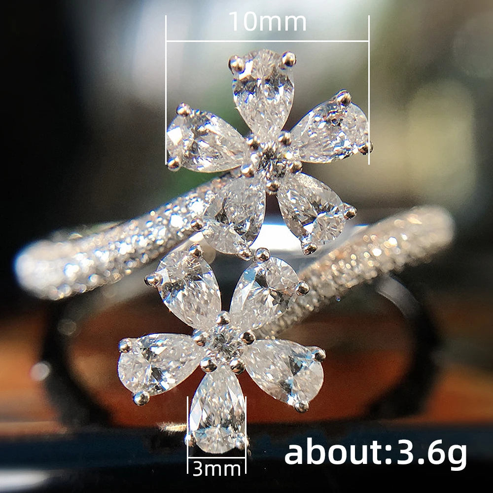 Rings for Women Luxury Inlaid AAA CZ Temperament Sweet Flower Finger Fashion Opening Rings Women's Gift jewelry