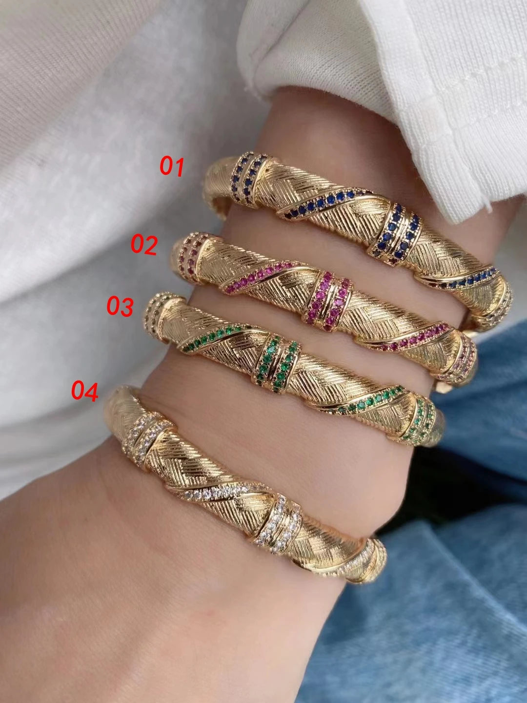 Bangles Bracelet For Women Vintage Style Classic 3Pcs Gold Plated Rainbow Trend CZ Zircon  Luxury Party Gift Jewelry