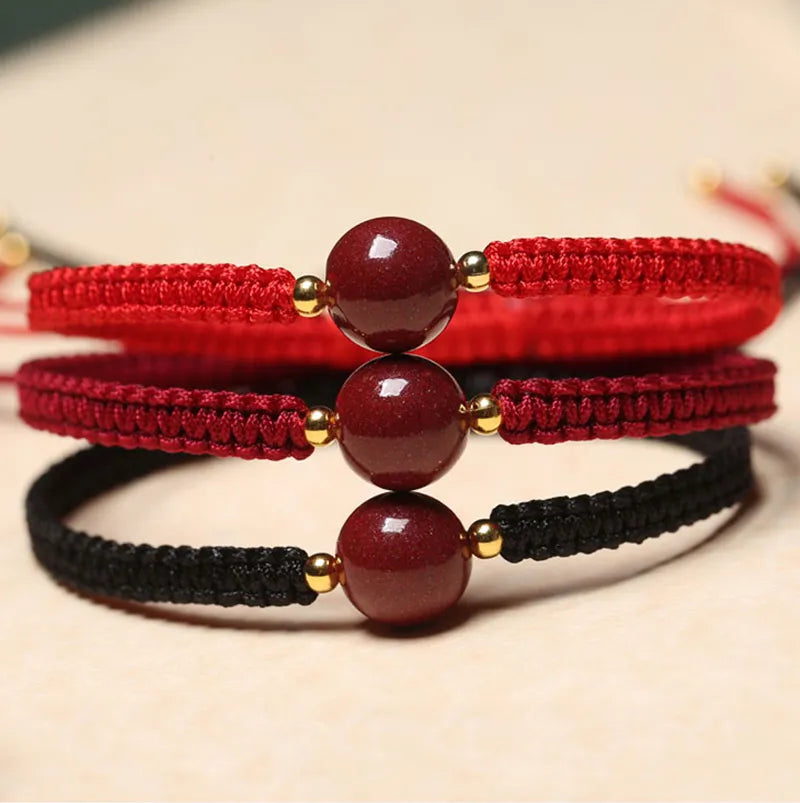 Bracelet For Men Women Chinese Red Natural Stone Cinnabar Rope Lucky Chain Amulet Braided Rope Gifts