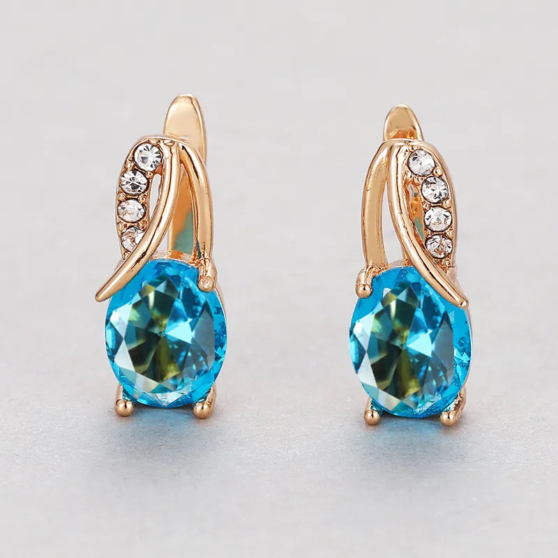 Earring studs New for Women Luxury Oval Shaped Zircon 12 Colors Crystal  Jewelry Gifts