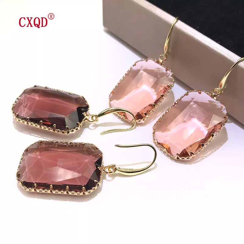 Earrings for Women Fashion Large Multicolor Rectangle Clear Glass Shiny Crystal Party Gifts Jewelry Accessories