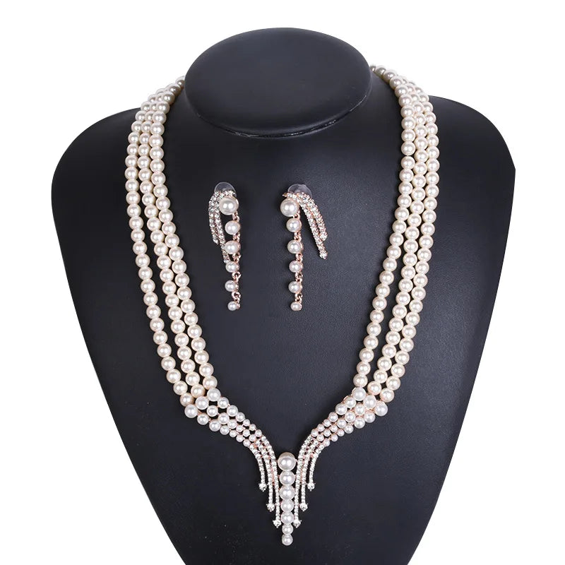 Necklaces for Women Luxury Fashion Crystal Micro Pave Setting 3 Layer Pearl Chains Wedding Party Jewelry