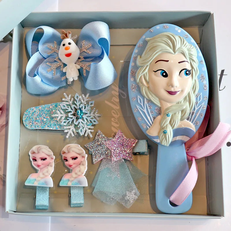 Hair Clips Sets Frozen Minnie Kids Hair Ornament 6pcs/Set Elsa Princess Bowknot Elastic Rope Girls Comb Hair Accessories