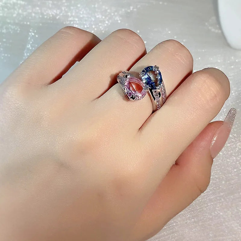 Ring Resizable For Women Zircon studded Couple Pink Irregular Geometric New design Jewelry