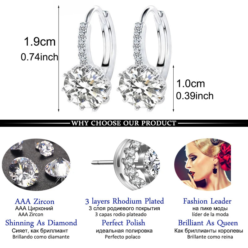 Earrings for Women Fashion Round Zircon With White Color Crystal Hoops & Stud Earrings With Matching Bracelets Wedding Jewelry