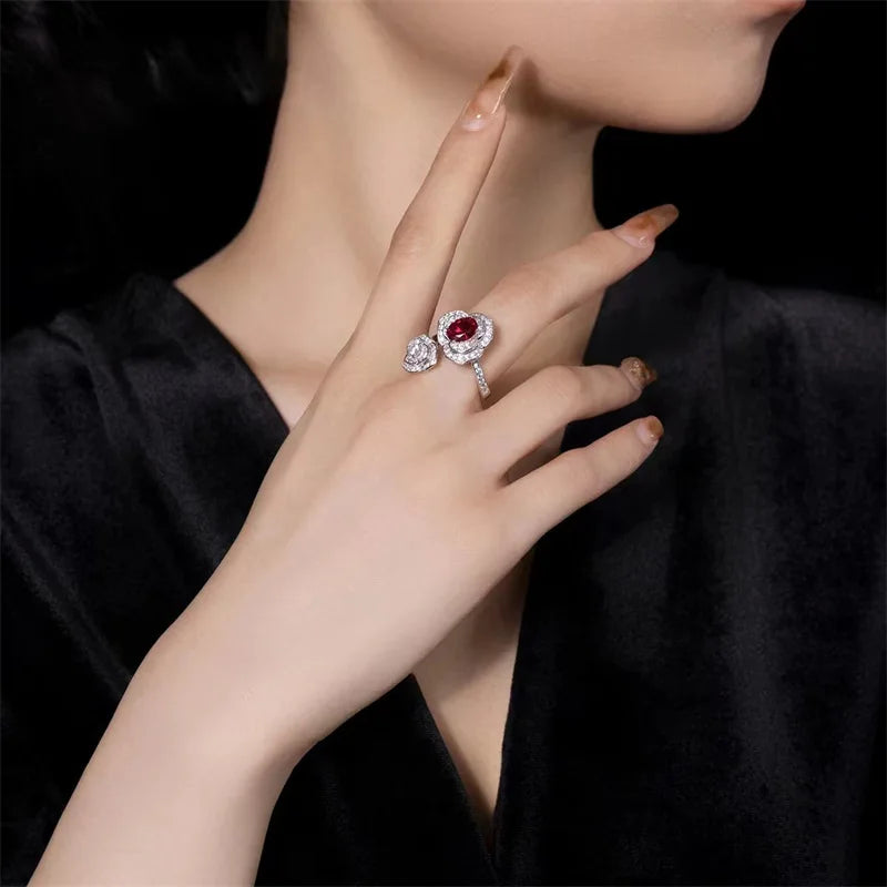 Ring Adjustable Elegant Luxurious Fashionable AAA Cubic Zirconia Roses for Women's Wedding Engagement Jewelry