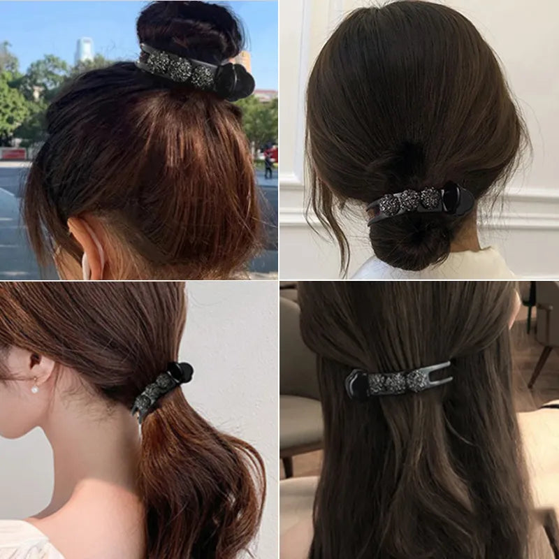 Hair Claw Clip For Women Acrylic Rhinestone Bow Meatball Hair Styling Tools Ponytail Clip