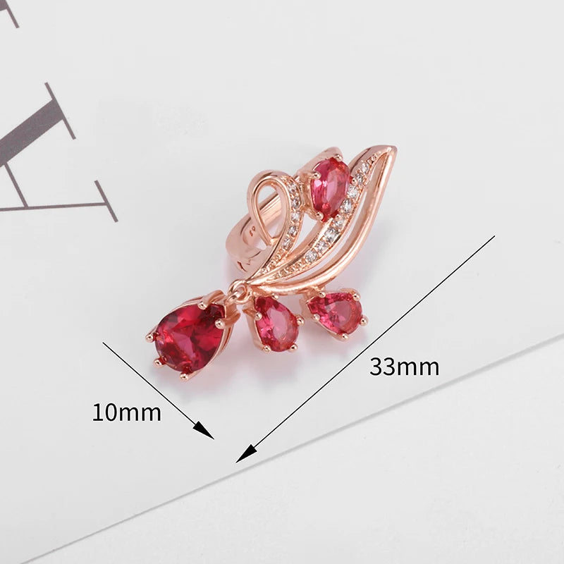 Earrings Fashion Jewelry Gold Color Water Drops Rose Red Natural Zirconia Stone Earrings Stud Earrings for Women