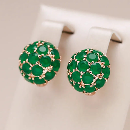 Earrings for Women Full Sparkling Green Natural Zircon Luxury Rose Gold Party Jewelry