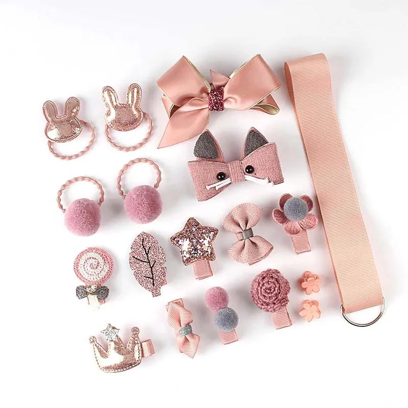 Hairpins Set Girls 18PCS Cute Cartoon Bowknot Flower Animal Hairpins Elastic Hairpins Gift Set