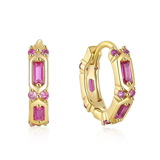 Earrings For Women Girl 925 Pink Zircon Hoop Earrings Wedding Party Trending Jewelry