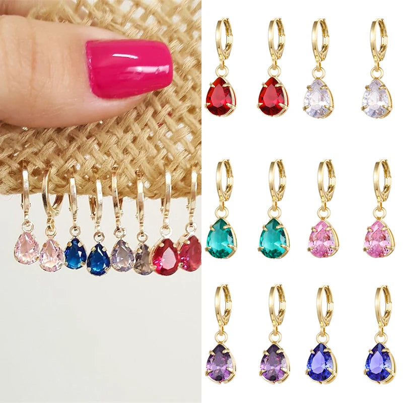 Earrings For Women Silver Gold Filled Dangle CZ Zircon Colorful Long Water Drop Gift Jewelry