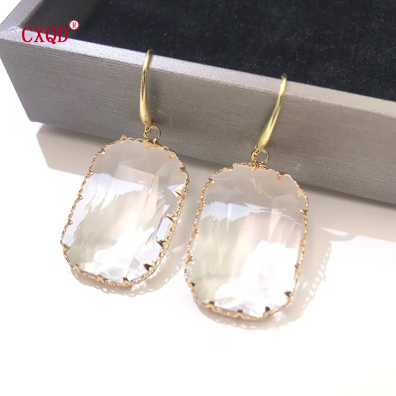 Earrings for Women Fashion Large Multicolor Rectangle Clear Glass Shiny Crystal Party Gifts Jewelry Accessories