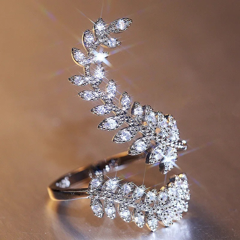 Ring Luxury Bridal Wedding Designer Jewelry Leaf Crystal Rings for Women