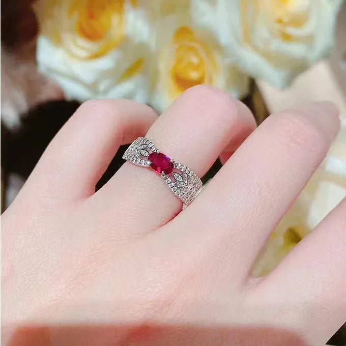 Ring Ladies Resizable 925 Sterling Silver Ruby New Party Design Fashion Jewelry