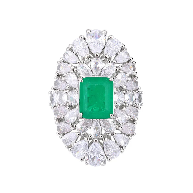 Ring For Women Luxurious Adjustable Ring Water Droplet Emerald Gemstone High Quality  Wedding Party Jewelry