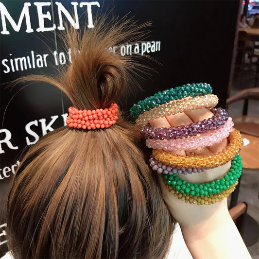 Hair Ties for Women Girl Fashion Crystal Beads Shiny Rhinestone Ball Elastic Ponytail Scrunchies Hair Accessories