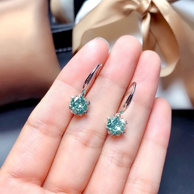 Earrings Women 1 Carat Blue Green Zircon Pendant Shining Drop Super Shiny Snowflake Fashion Jewelry