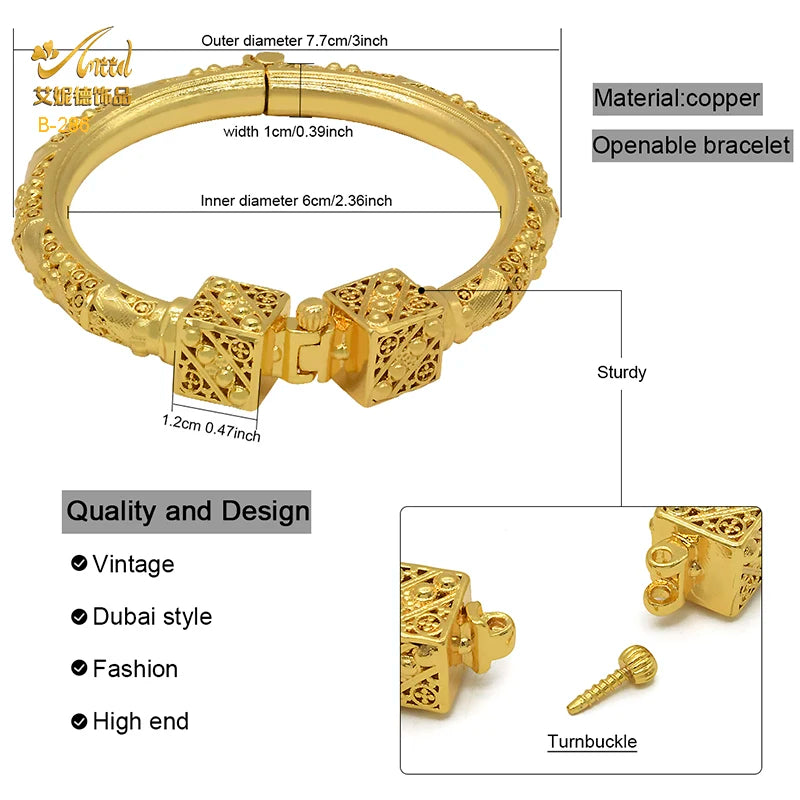 Bangles  24K Gold Plated For Women Indian Bangles With Screw Button Luxury Wedding Gifts