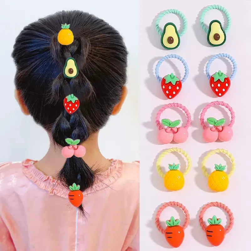 Hair Bands For Girls 10PCS/Set Cute Cartoon Flower Animal Small Elastic Ponytail Holder Casual Headwear