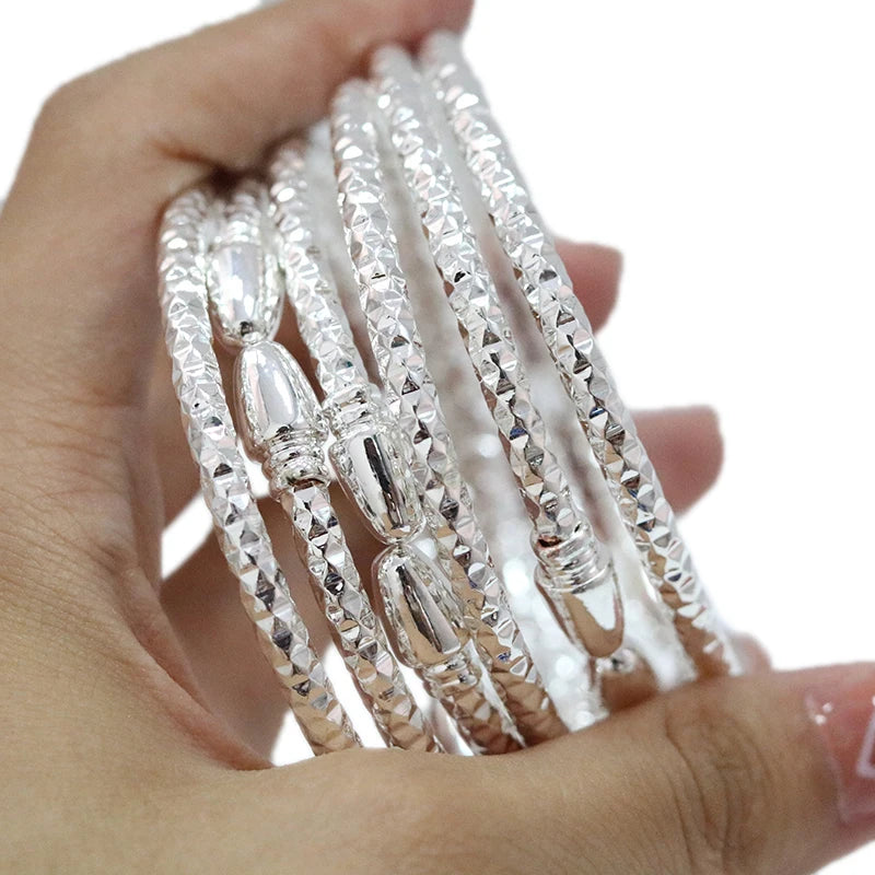 Bangles & Bracelet For Women 6PCS Silver Dubai Gift Wedding Party Fine Jewelry