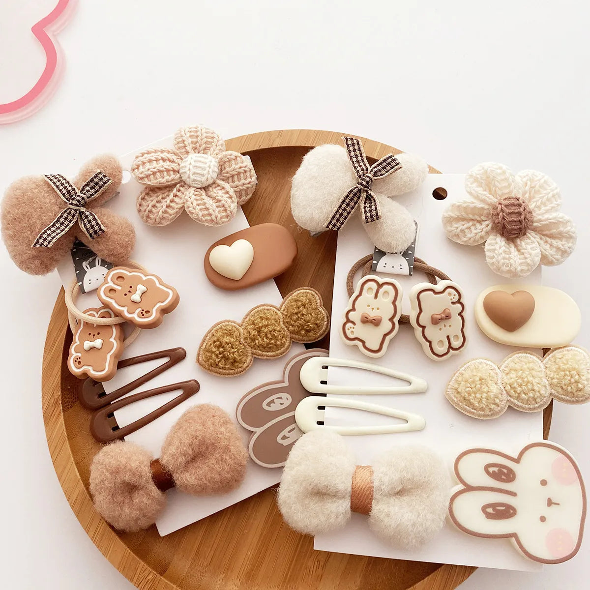 Hair Clips For Girls 10PCS Set Winter Plush Knitting Cute Flower Bow Bear Bunny Hairpin Accessories