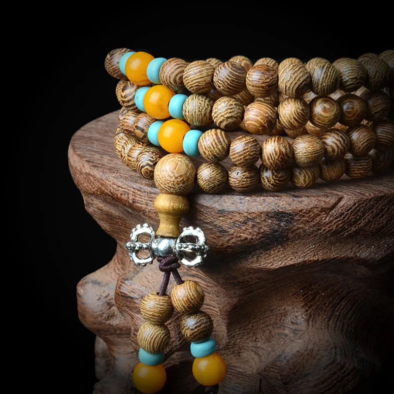 Bracelets for Men Women 108 Wood Beaded Sandalwood Buddhist Meditation Prayer Blue Turquoise Multi-layered 6MM Bracelets