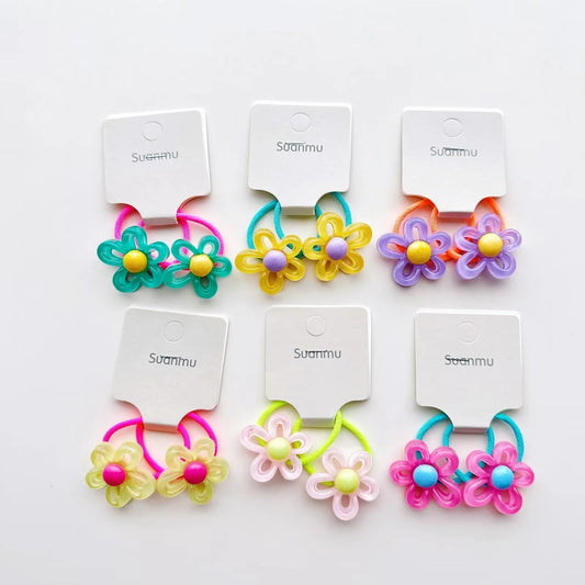 Hair Bands Girls Kids 2PCS Transparent Irregular Hollow Flowers Princess Elastic Hair Ties