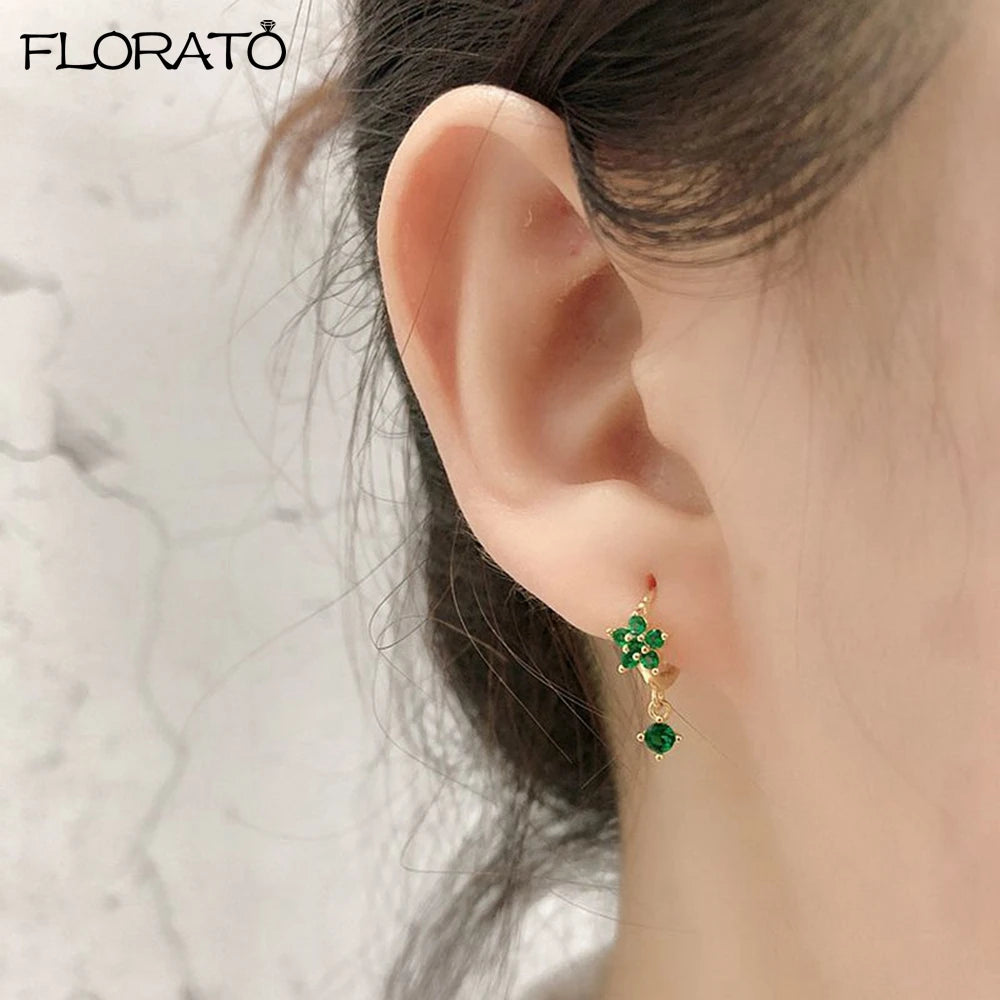 Earrings for Women 925 Sterling Silver Colorful Zircon Flower Shaped Hoop Cute Plum Flower Earrings Jewelry