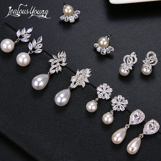 Earrings For Women with Cubic Zirconia Elegant Fashion Imitation Pearl Drop Wedding Bridal Jewelry