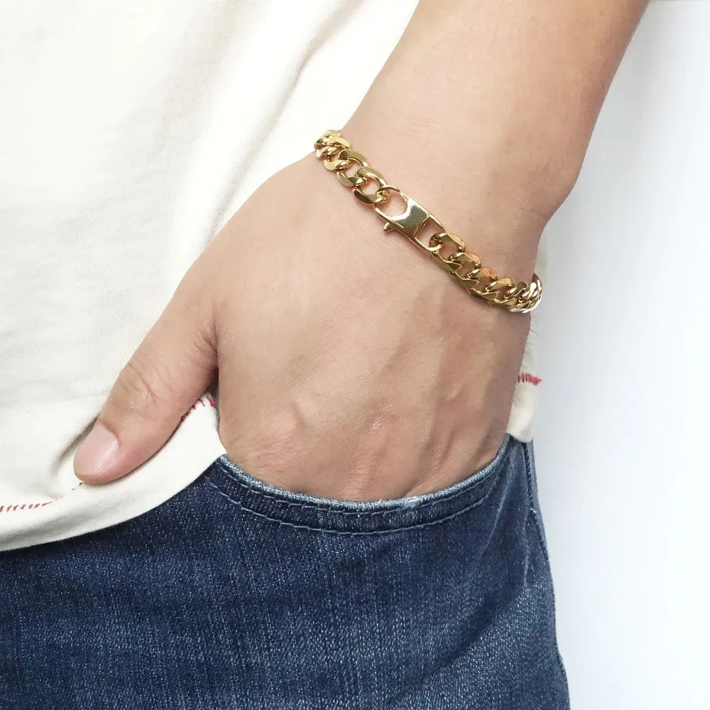 Bracelets For Men 6/8/10/12 Mm 8 Inches 18K Gold Plated Curb Chain Punk Hip-hop Gift Jewelry